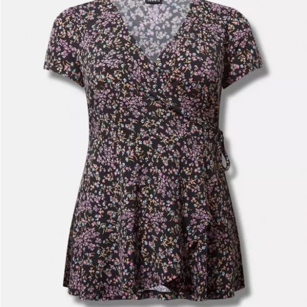 Torrid Black Floral Wrap Top. Size 2
